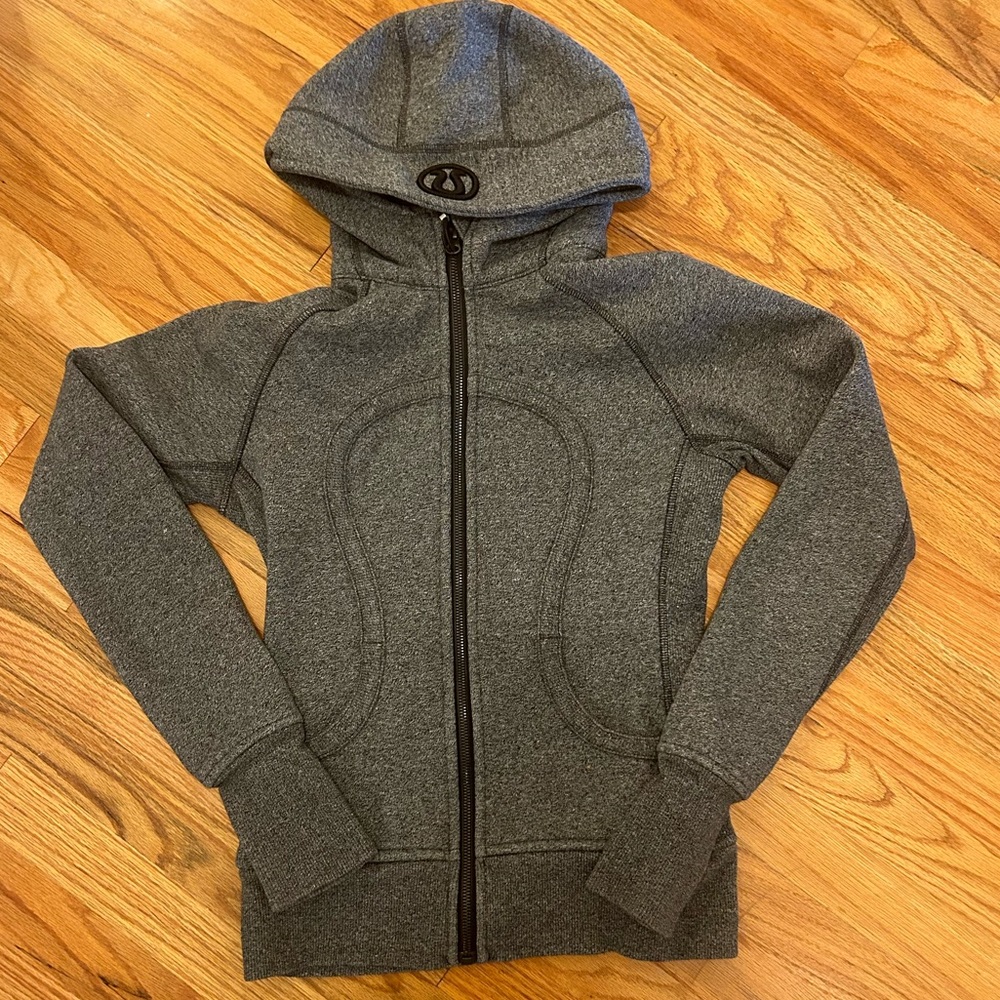 Lululemon Scuba Hoodie, Heathered Dark Grey/ Black, size 6